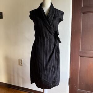 CALYPSO ST. BARTH | Black Silk Shawl Collar Cap Sleeve Wrap Dress | Extra Small